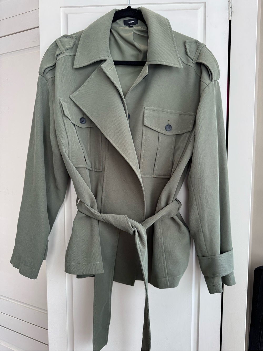 Express Sage Green Utility Trench Jacket with Belt